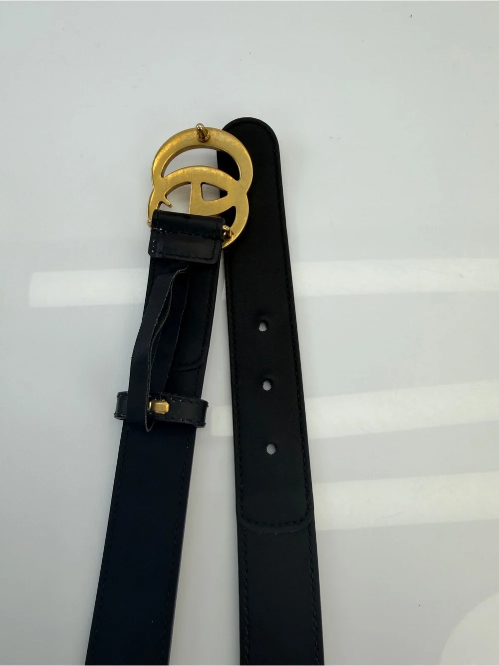 Authentic Gucci Marmont GG Double G Khaki Black Belt 625839 80/32